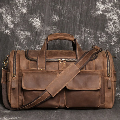 LUOKIR Genuine Leather Men's Shoulder Duffle Bag