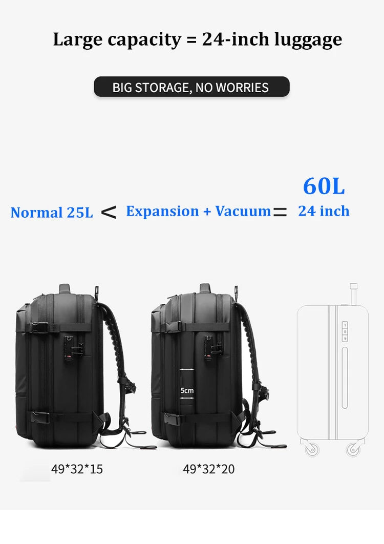 Men Travel Backpack with vacuum compression 17" Laptop Backpack