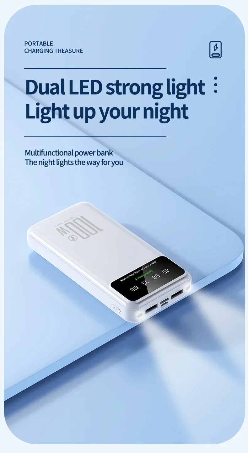 100W Super Fast Charging Power Bank 30000mAh with LED Ligh for Apple & Android