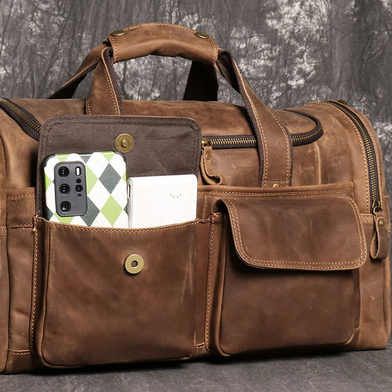 LUOKIR Genuine Leather Men's Shoulder Duffle Bag