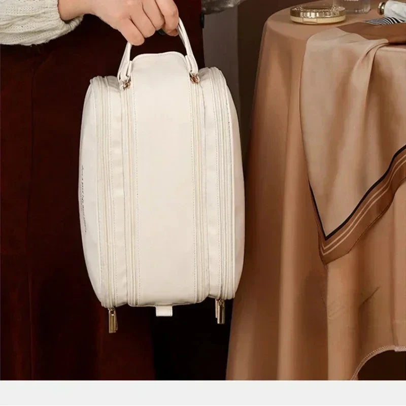 Large Leather Makeup Bag Portable - Double Zipper