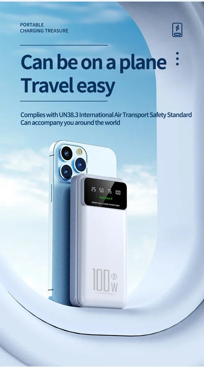 100W Super Fast Charging Power Bank 30000mAh with LED Ligh for Apple & Android
