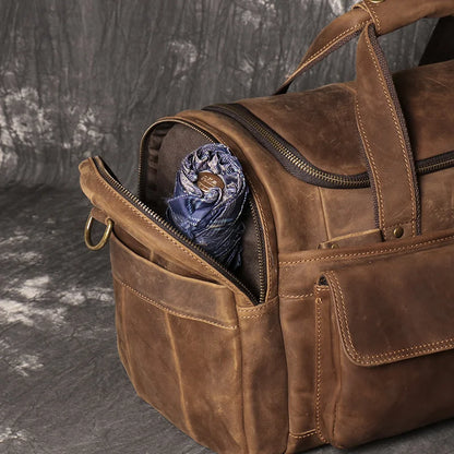 LUOKIR Genuine Leather Men's Shoulder Duffle Bag